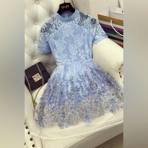 WLZD Blue Floral Dress size L 070-E